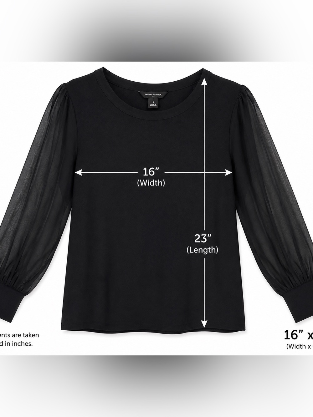 Banana Republic Black Sheer Sleeve Blouse Women’s Small Long Sleeve Top - Picture 5 of 10